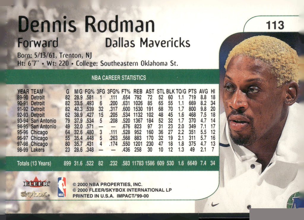 1999-00 SkyBox Impact #113 Dennis Rodman