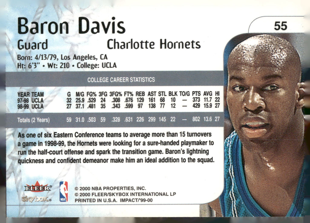 1999-00 SkyBox Impact #55 Baron Davis