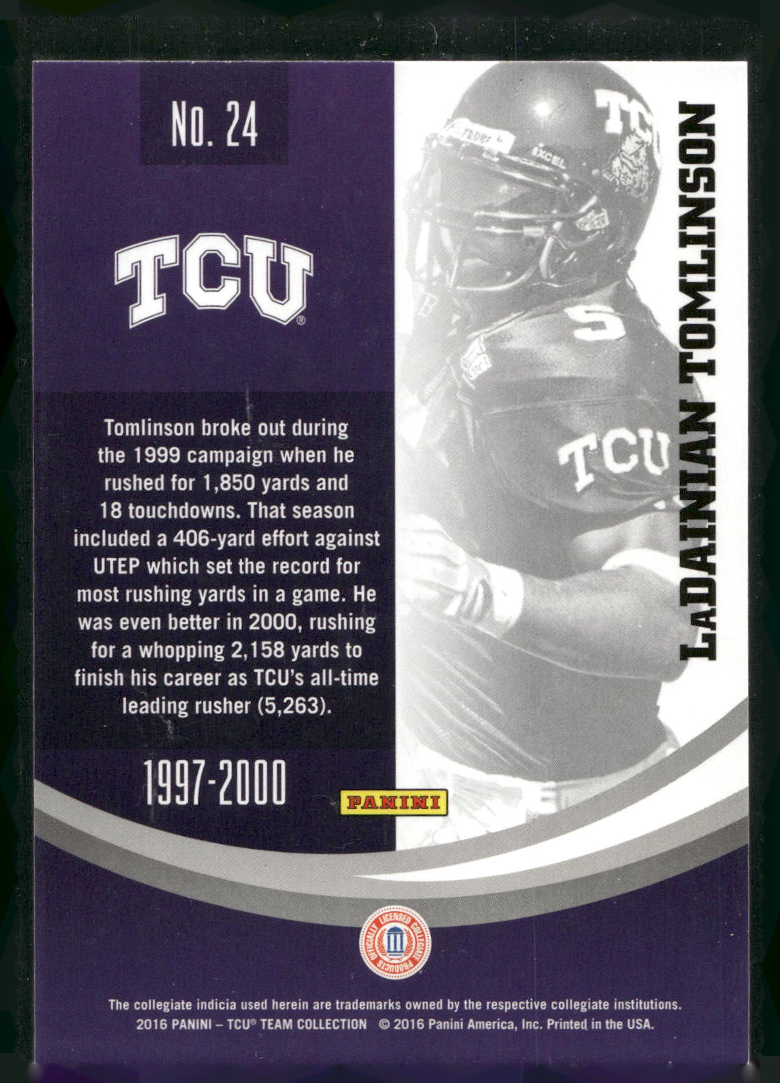 2016 Panini TCU Horned Frogs #24 LaDainian Tomlinson