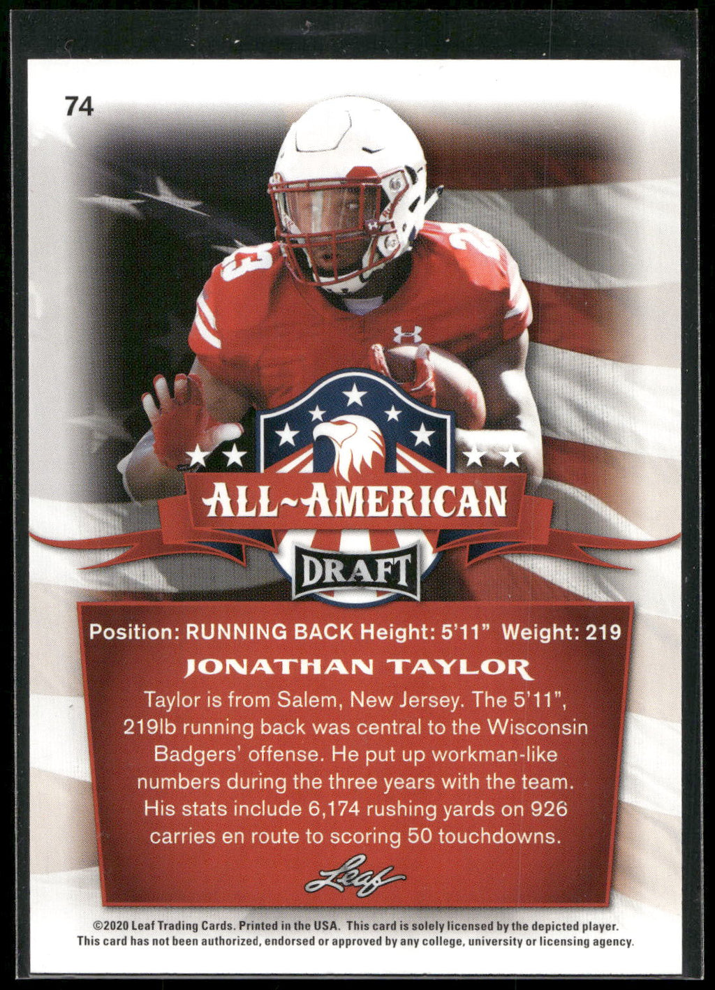 2020 Leaf Draft #74 Jonathan Taylor Red