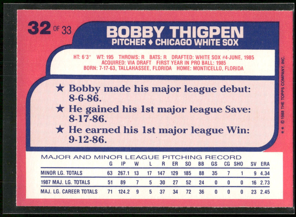 1988 Topps Toys "R" Us Rookies #32 Bobby Thigpen