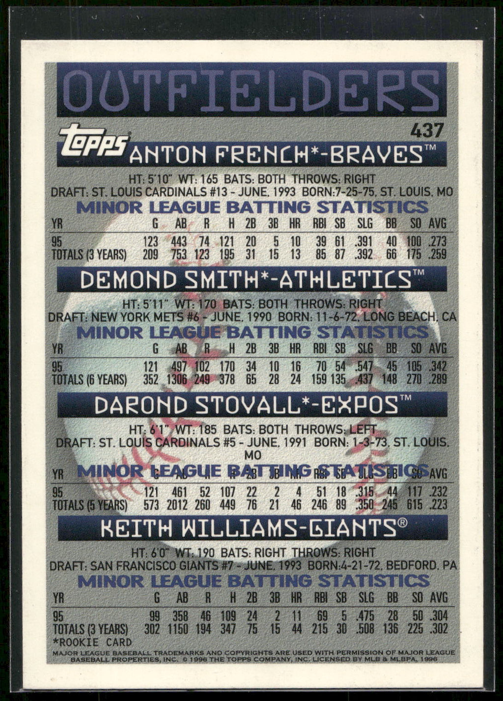1996 Topps #437 Anton French / Demond Smith / Darond Stovall / Keith Williams