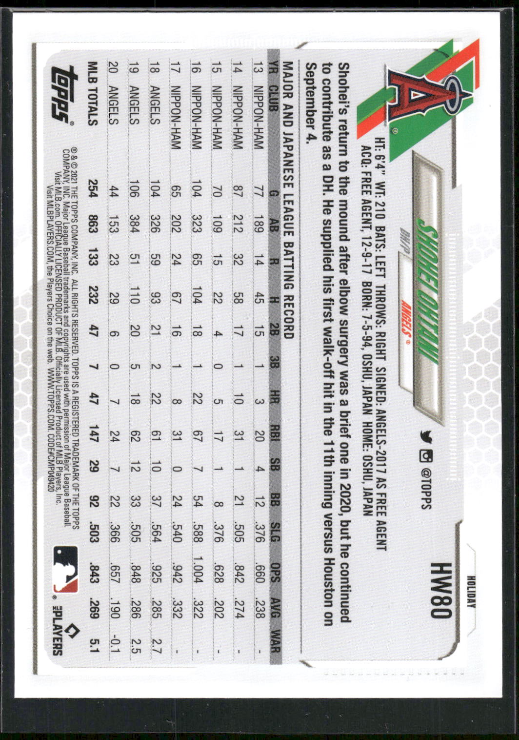 2021 Topps Holiday #HW80 Shohei Ohtani