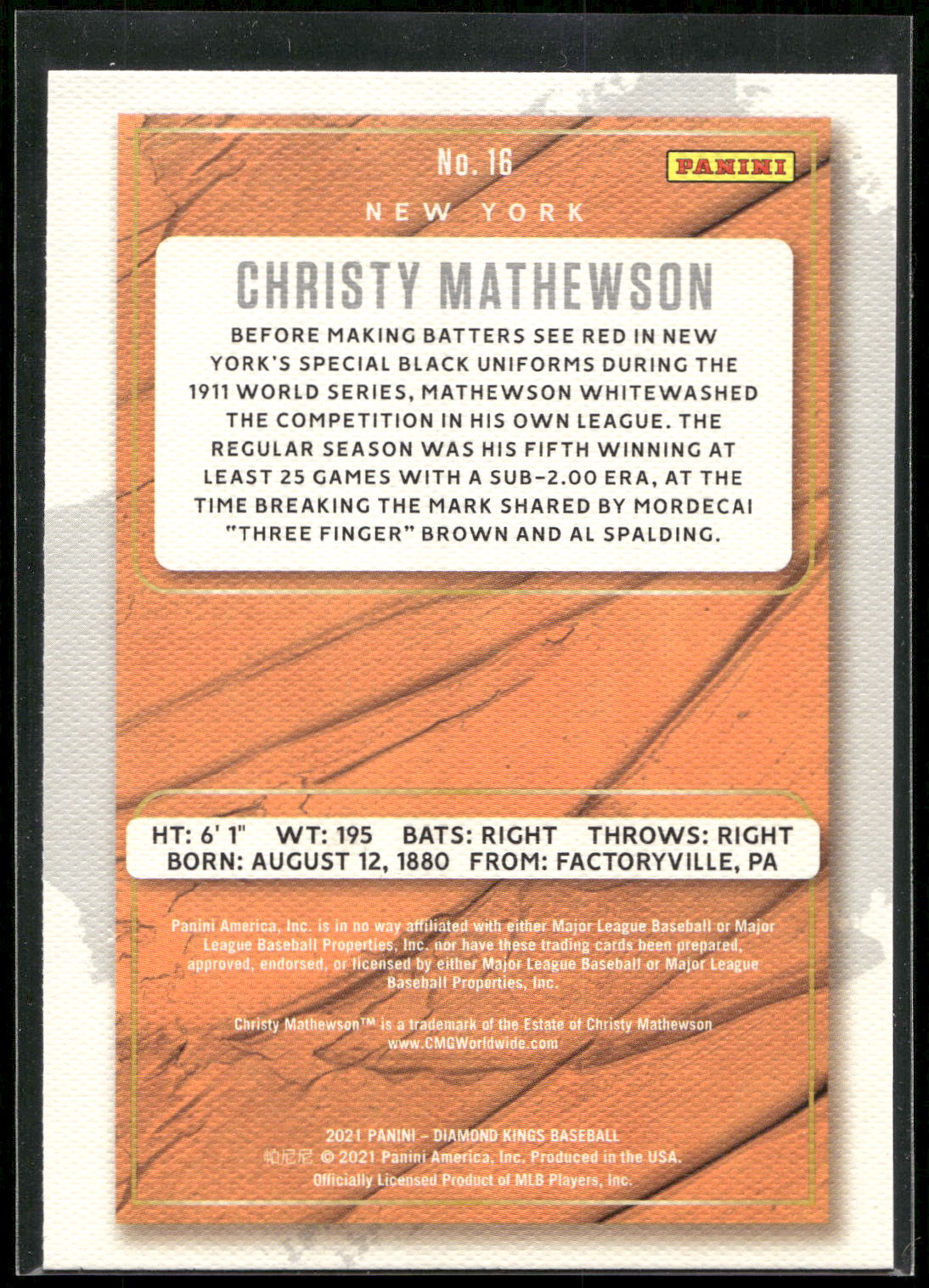 2021 Panini Diamond Kings #16 Christy Mathewson