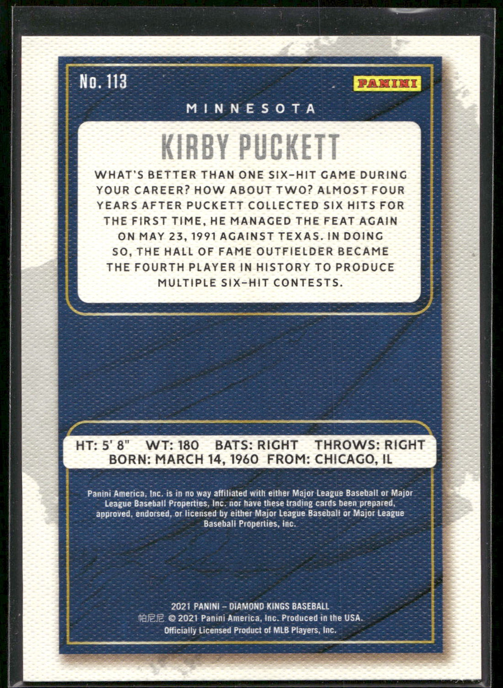 2021 Panini Diamond Kings #113 Kirby Puckett Framed Red