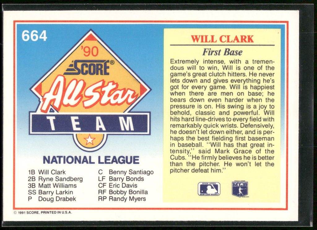 1991 Score #664 Will Clark