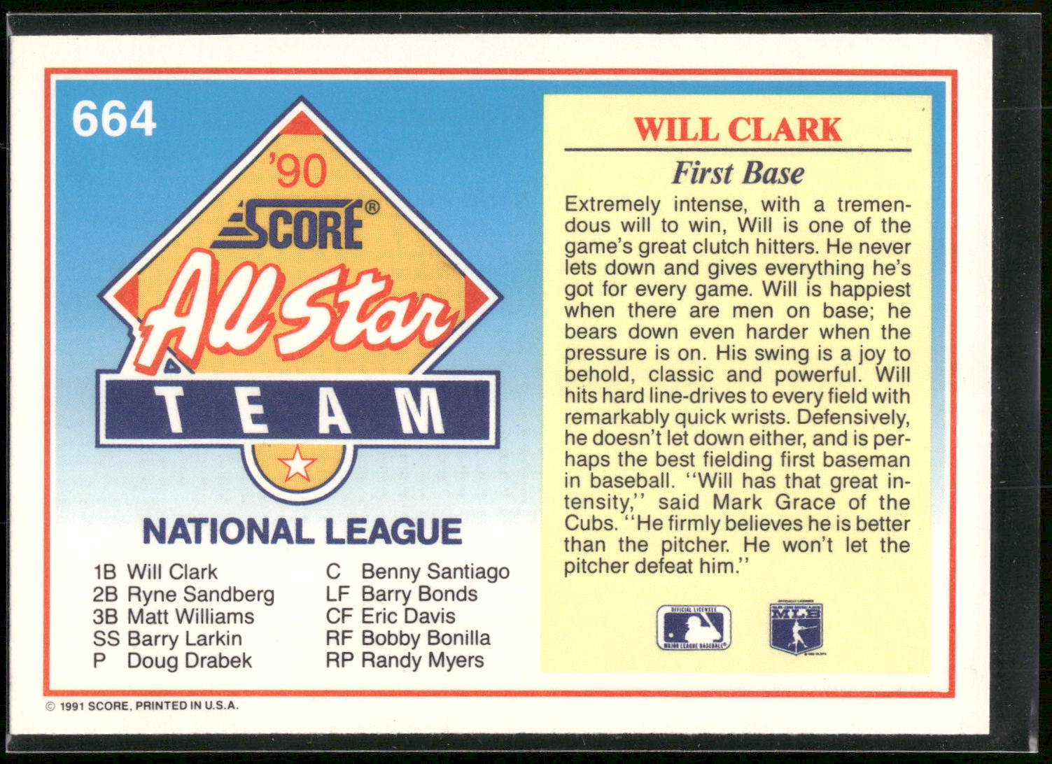 1991 Score #664 Will Clark