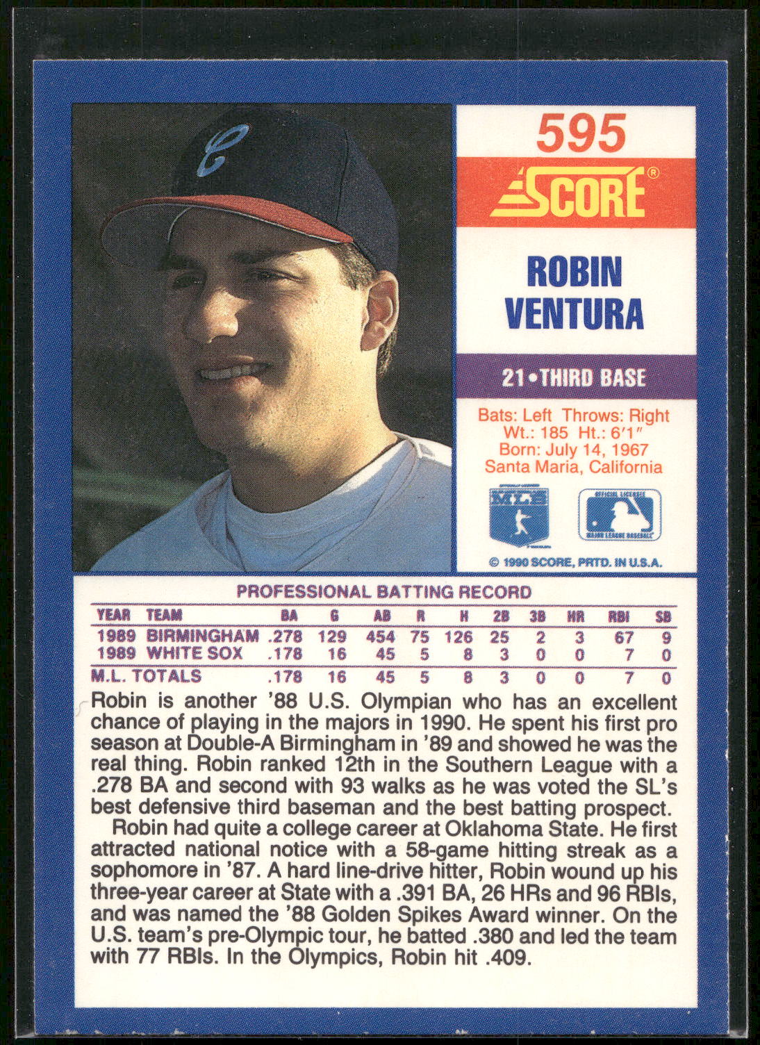 1990 Score #595 Robin Ventura