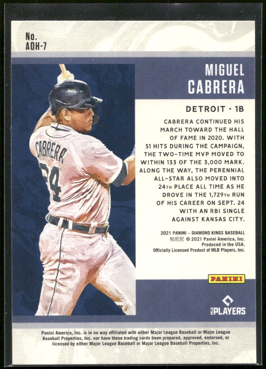 2021 Panini Diamond Kings #AOH-7 Miguel Cabrera The Art of Hitting
