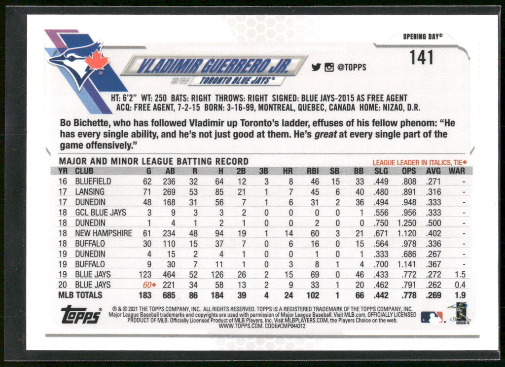 2021 Topps Opening Day #141 Vladimir Guerrero Jr.