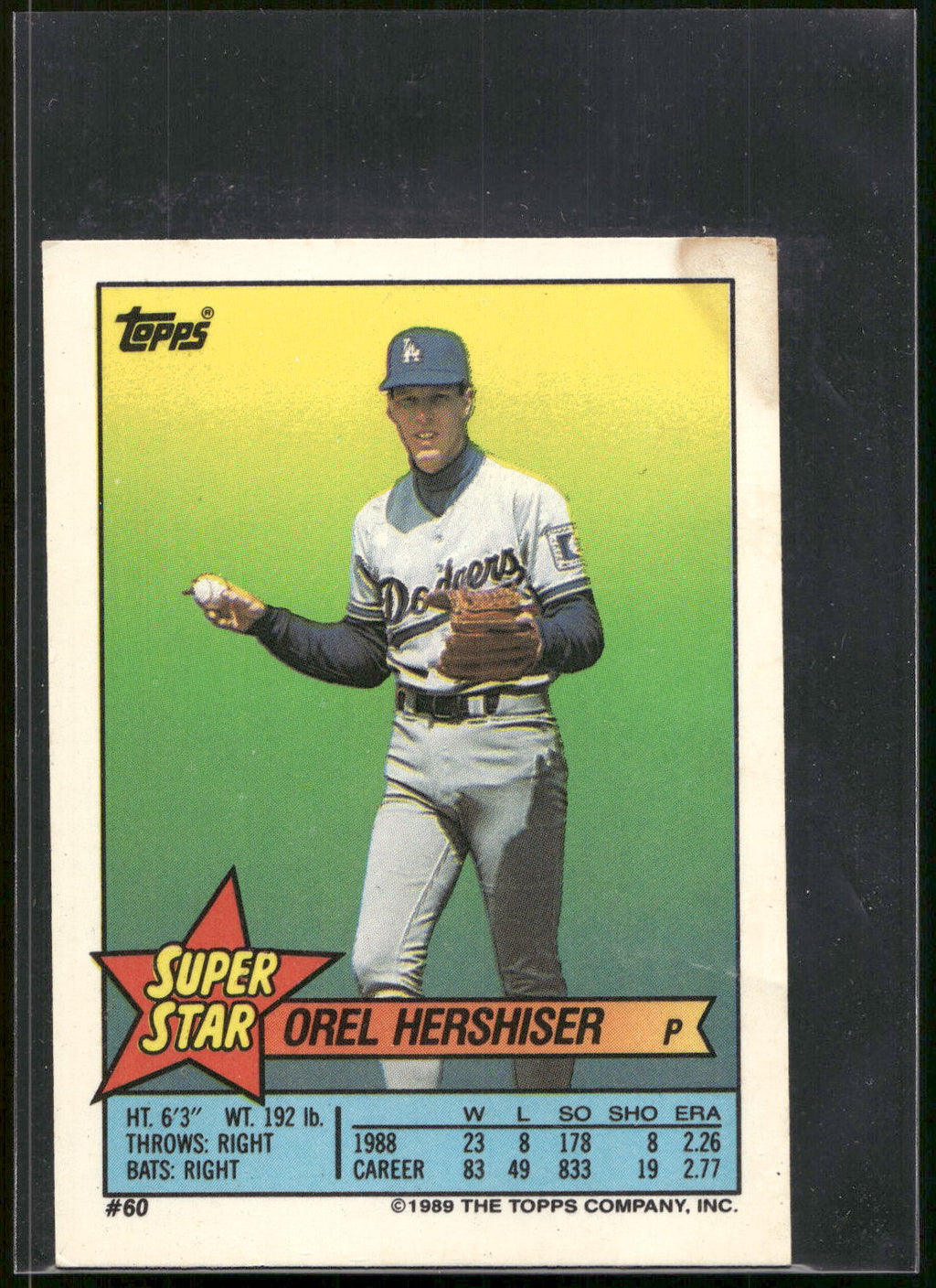 1989 Topps Stickers #60 Orel Hershiser Super Star Backs