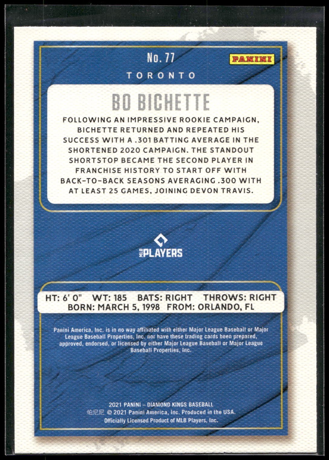 2021 Panini Diamond Kings #77 Bo Bichette