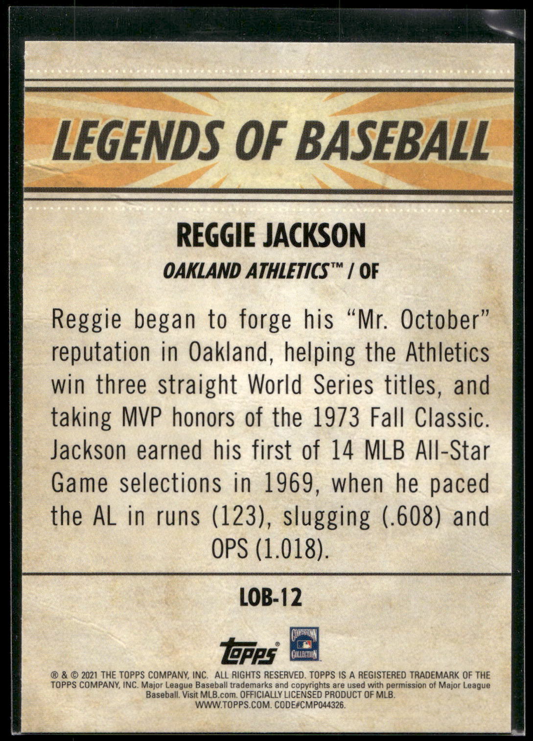2021 Topps Opening Day #LOB-12 Reggie Jackson Legends of Baseball