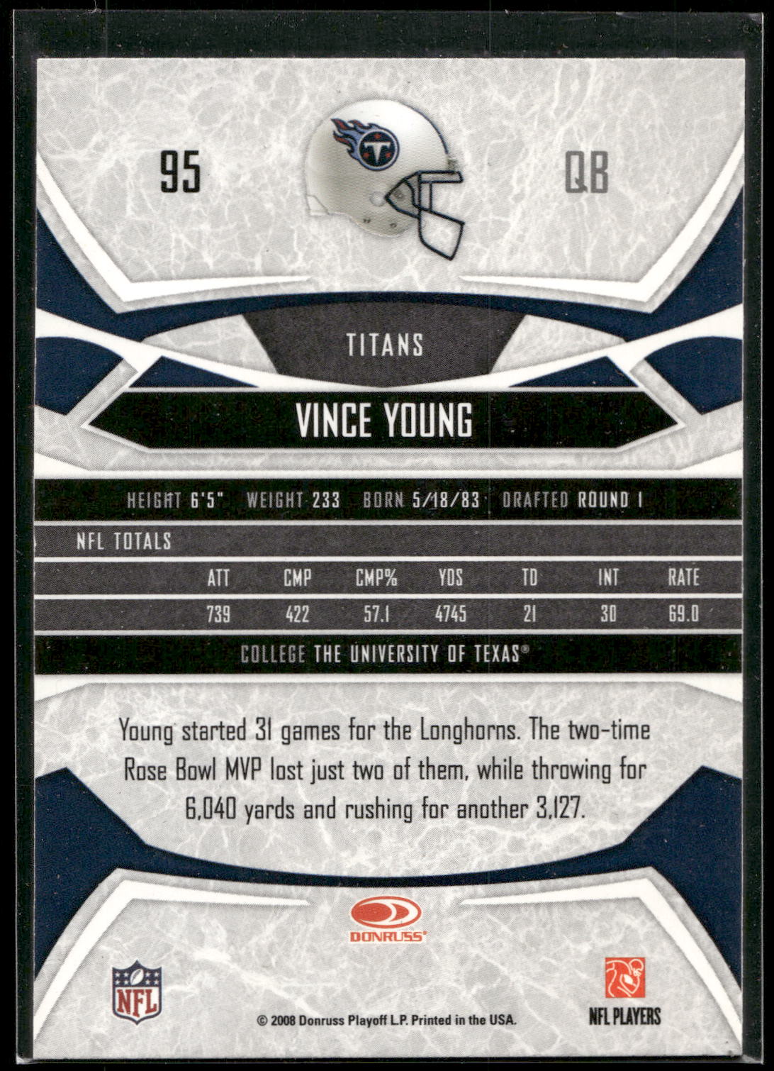 2008 Donruss Gridiron Gear #95 Vince Young