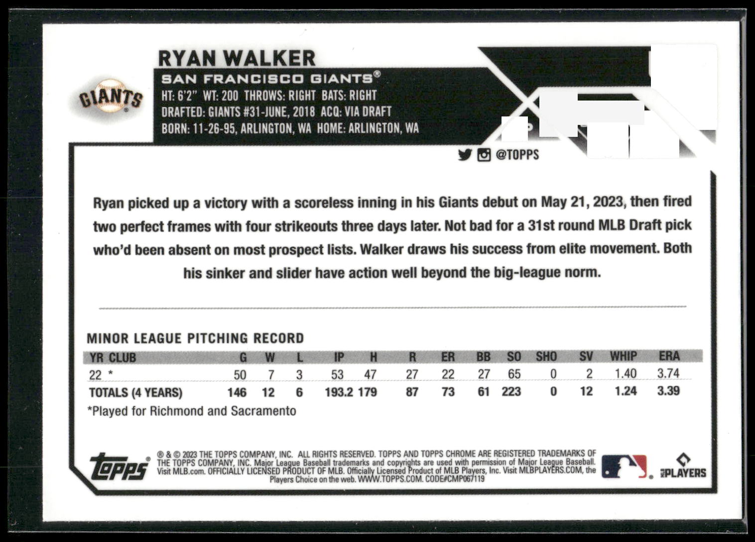 2023 Topps Chrome Update #USC9 Ryan Walker