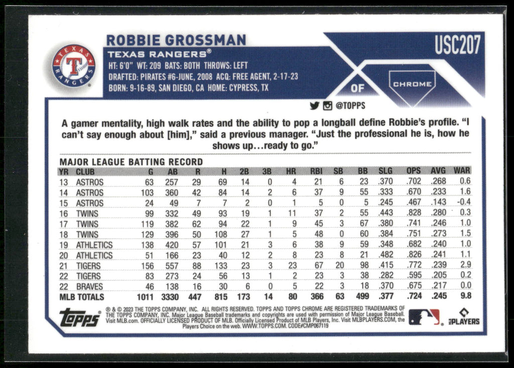 2023 Topps Chrome Update #USC207 Robbie Grossman