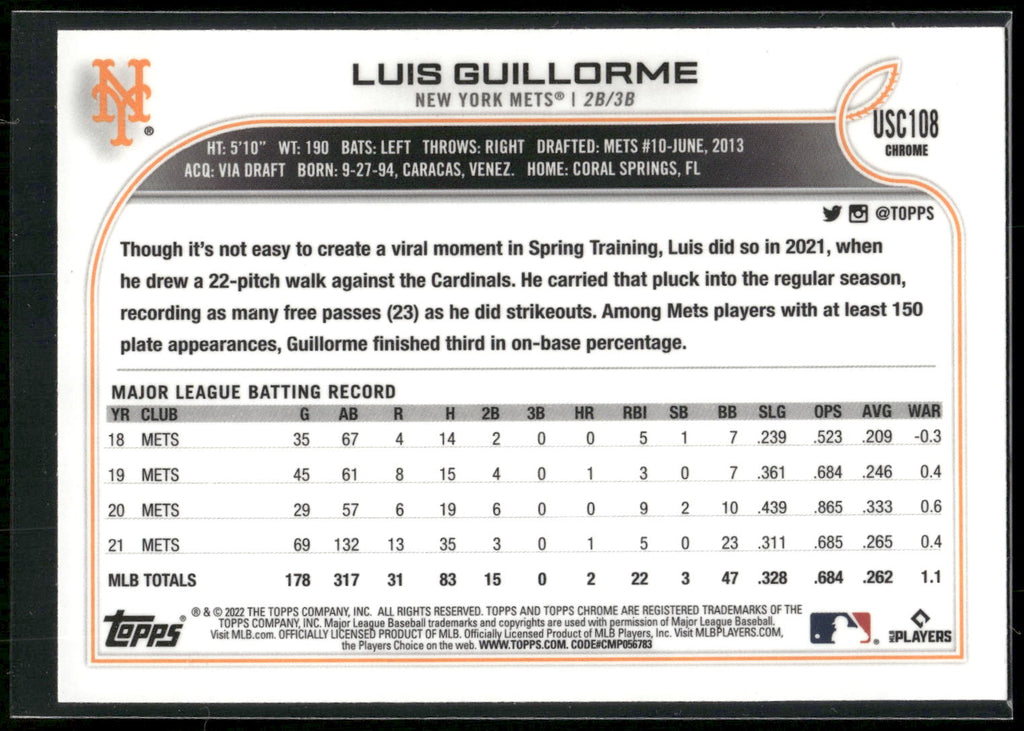 2022 Topps Chrome Update #USC108 Luis Guillorme