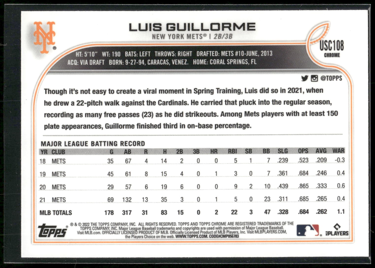 2022 Topps Chrome Update #USC108 Luis Guillorme