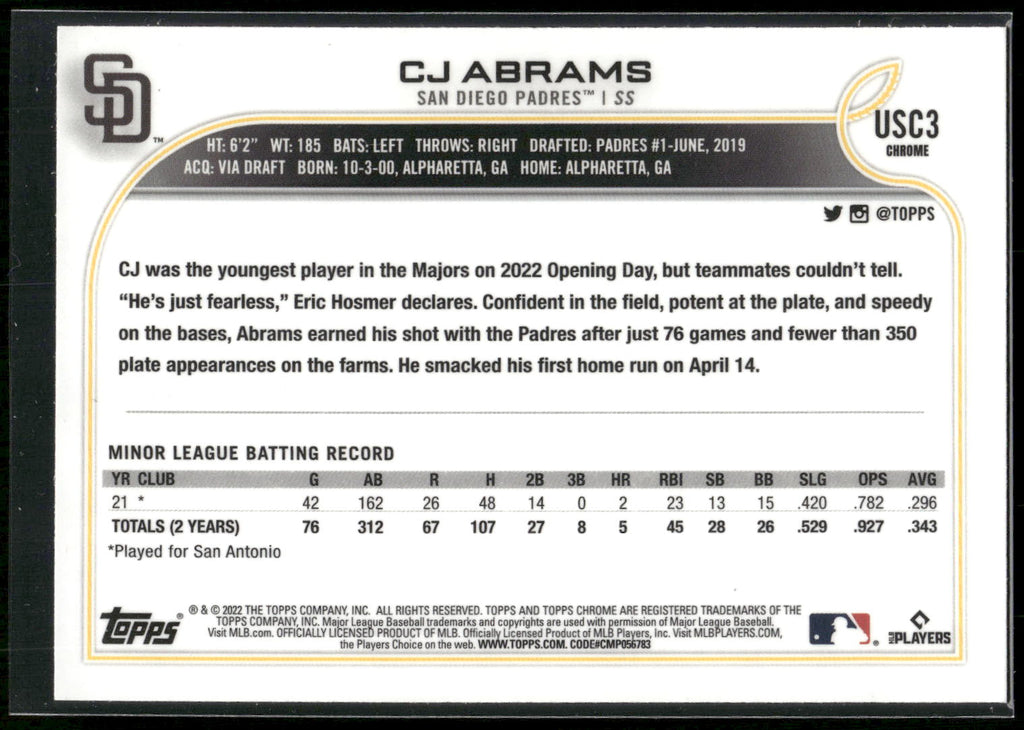 2022 Topps Chrome Update #USC3 CJ Abrams