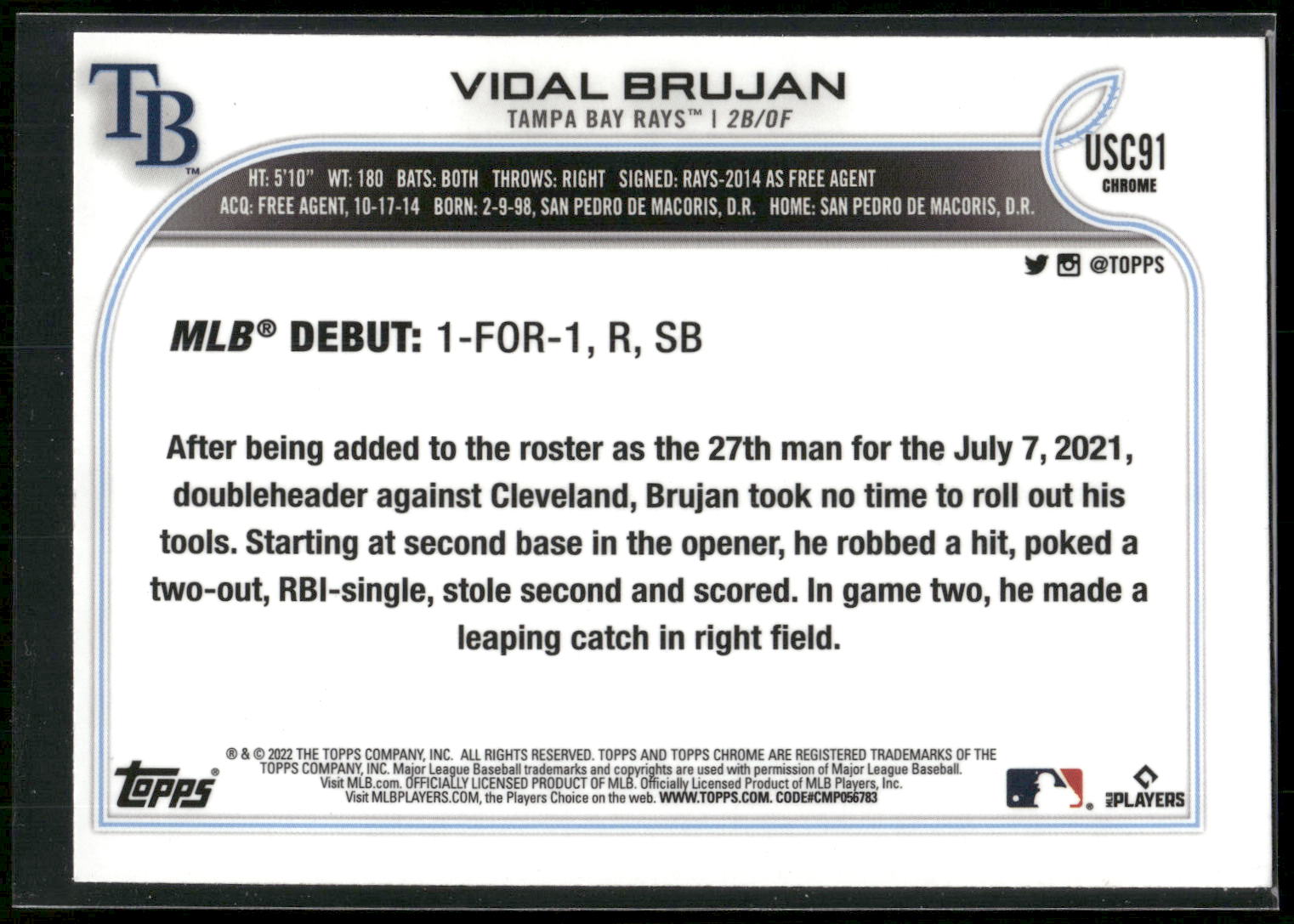 2022 Topps Update #US8 Vidal Brujan Purple