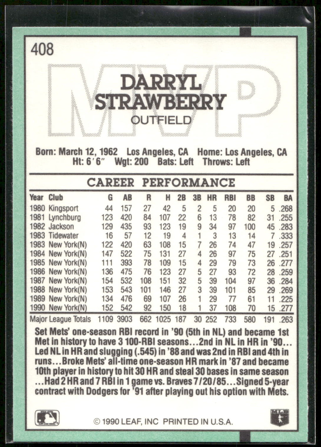 1991 Donruss #408 Darryl Strawberry