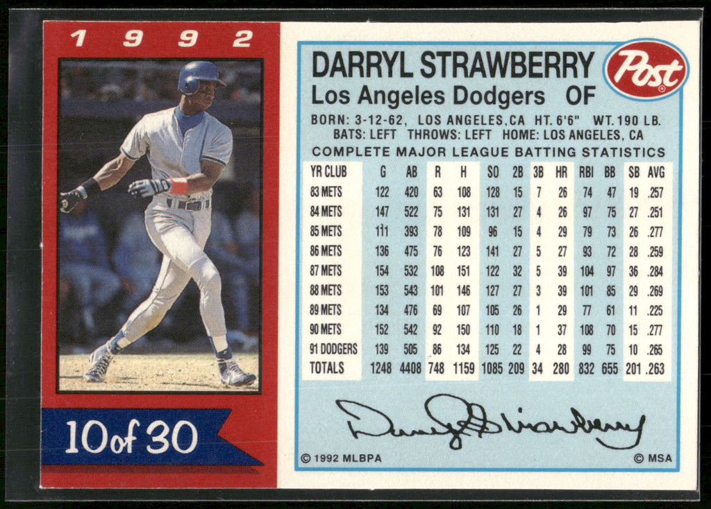 1992 Post Cereal #10 Darryl Strawberry