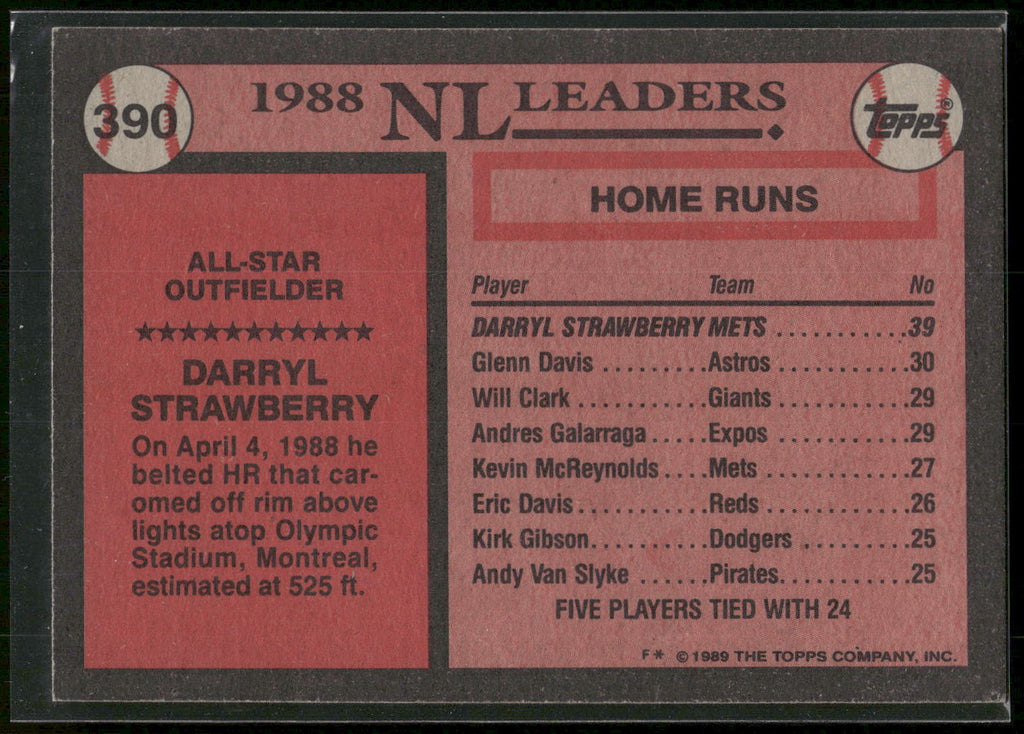 1989 Topps #390 Darryl Strawberry