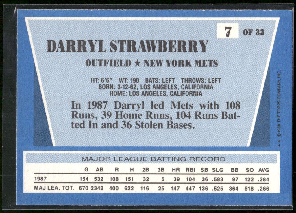 1988 Topps Rite-Aid Team MVP's #7 Darryl Strawberry