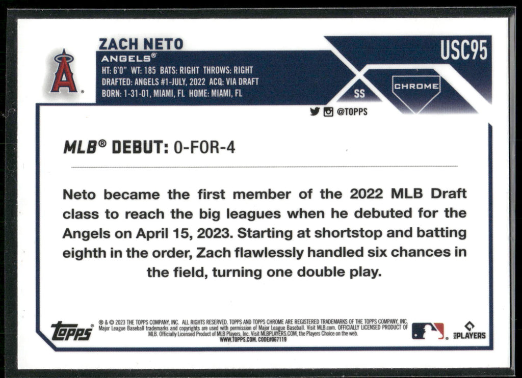 2023 Topps Chrome Update #USC95 Zach Neto