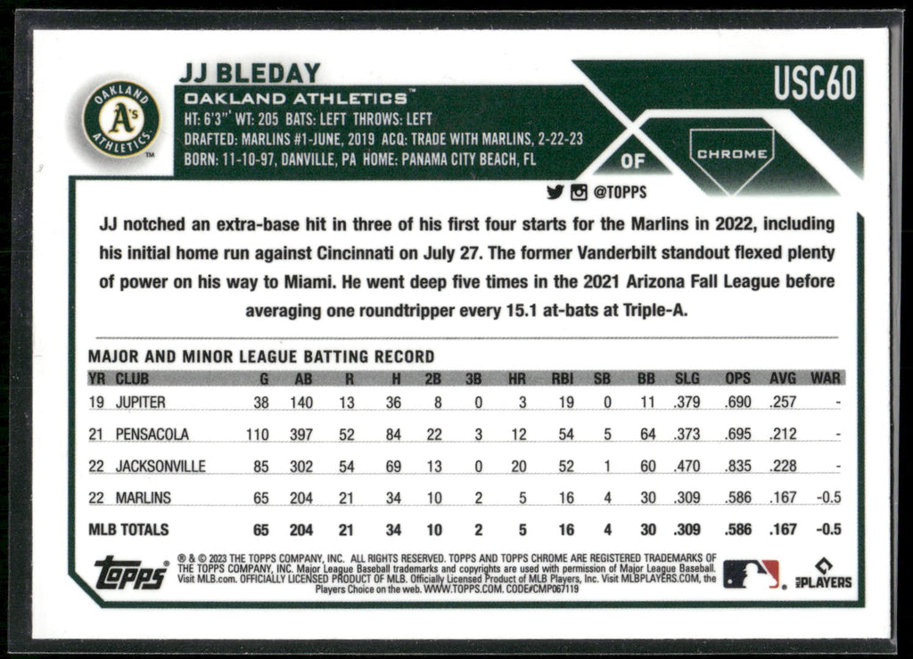 2023 Topps Chrome Update #USC60 JJ Bleday Sepia