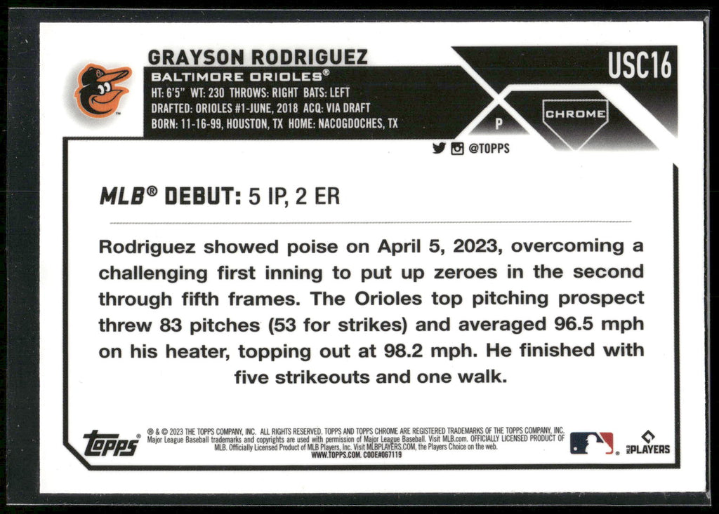 2023 Topps Chrome Update #USC16 Grayson Rodriguez Pink
