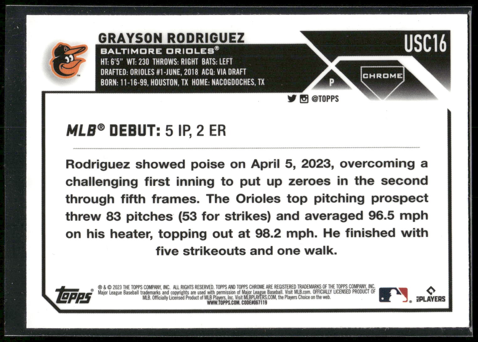2023 Topps Chrome Update #USC16 Grayson Rodriguez Pink