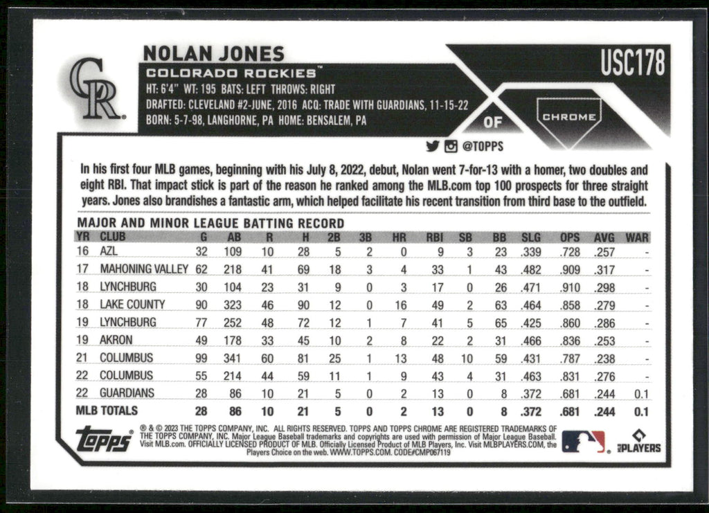 2023 Topps Chrome Update #USC178 Nolan Jones