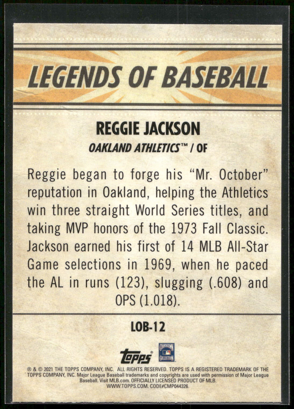 2021 Topps Opening Day #LOB-12 Reggie Jackson Legends of Baseball
