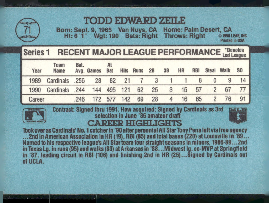 1991 Donruss #71 Todd Zeile