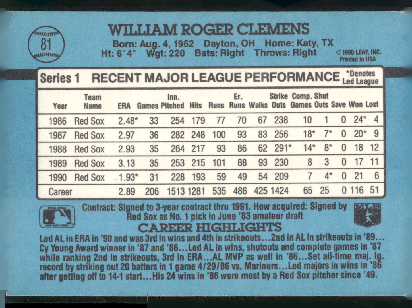 1991 Donruss #81 Roger Clemens