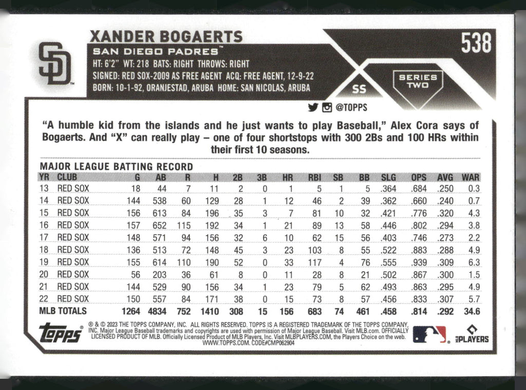 2023 Topps #538 Xander Bogaerts Royal Blue
