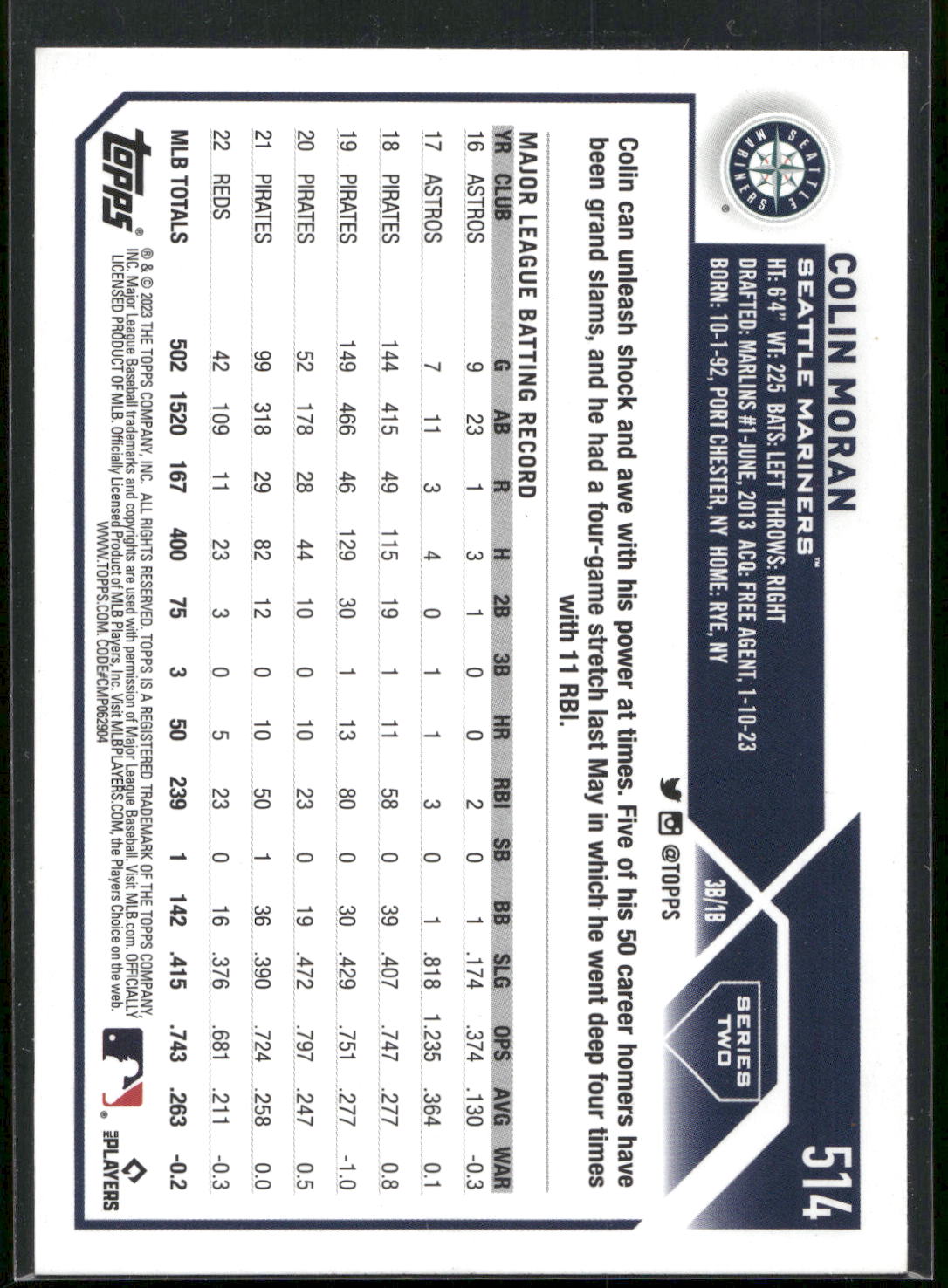 2023 Topps #514 Colin Moran Royal Blue
