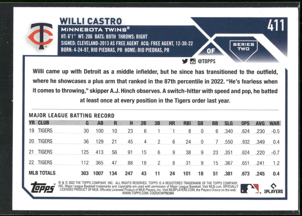 2023 Topps #411 Willi Castro Royal Blue