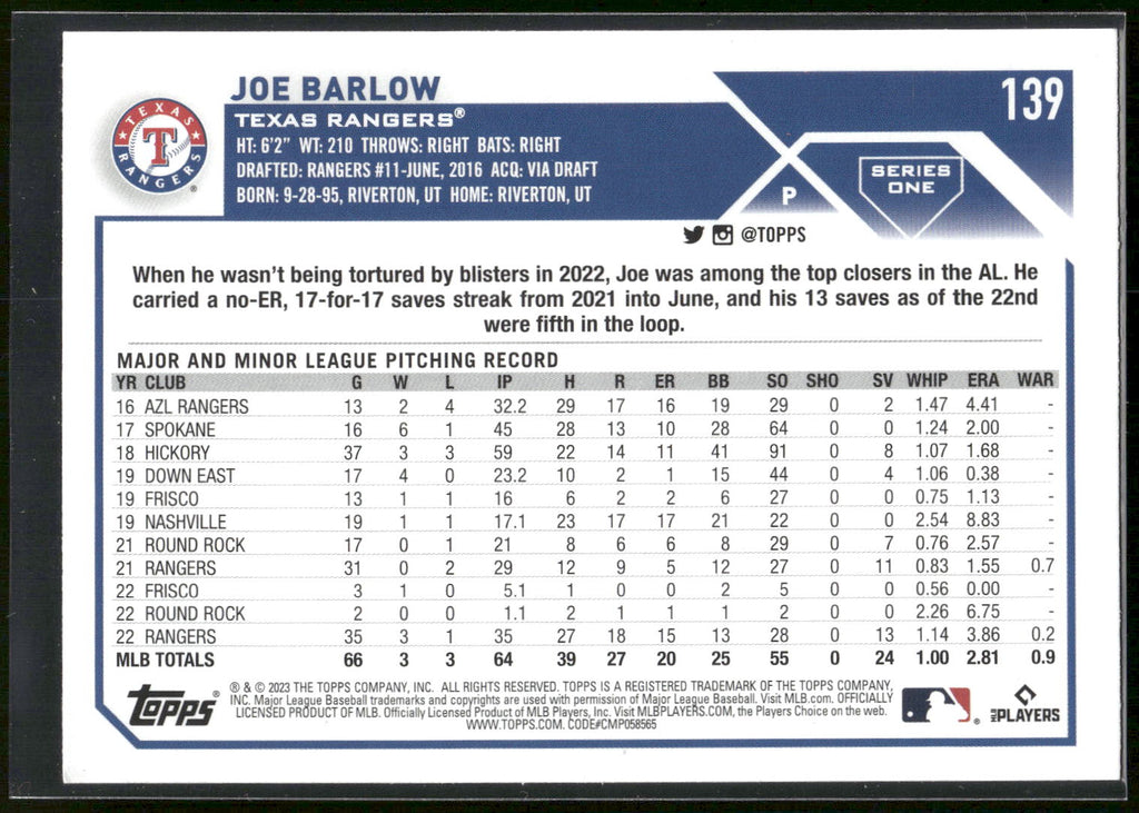 2023 Topps #139 Joe Barlow Purple