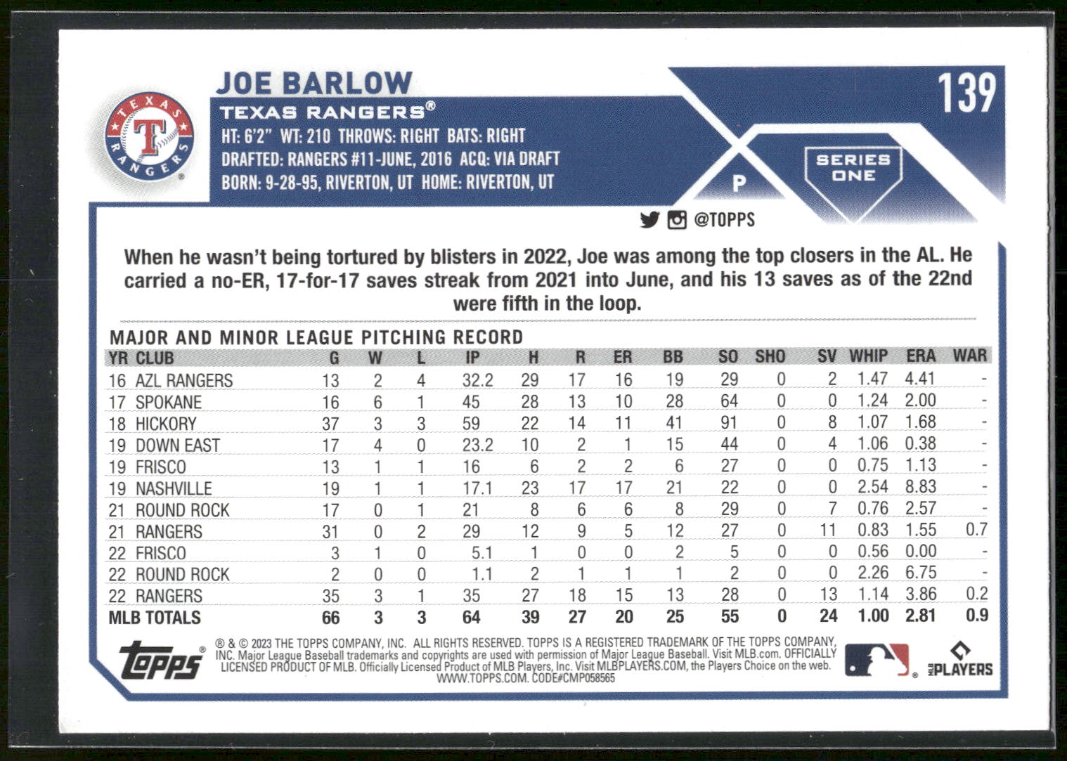 2023 Topps #139 Joe Barlow Purple