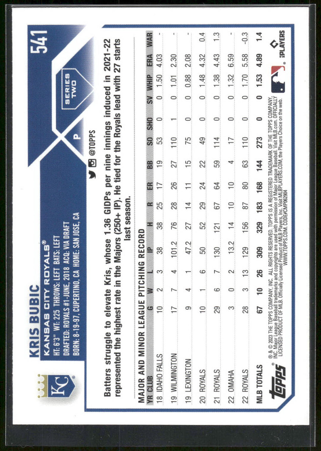2023 Topps #541 Kris Bubic Rainbow Foil