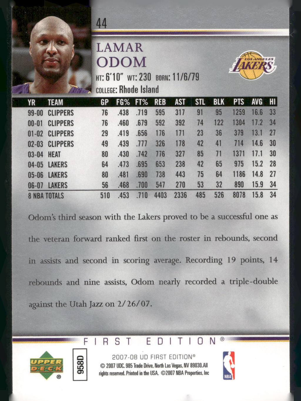 2007-08 Upper Deck #44 Lamar Odom