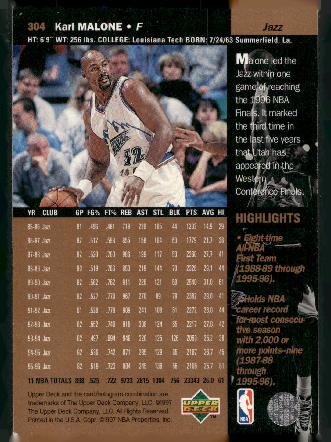 1996-97 Upper Deck #304 Karl Malone