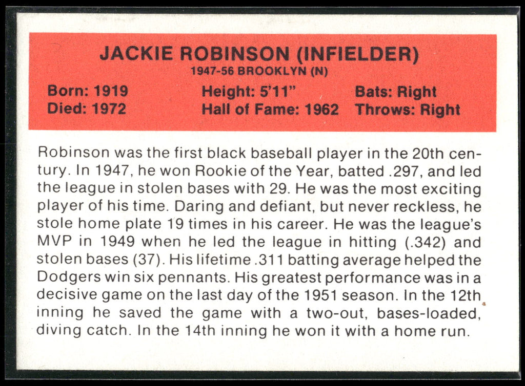 1987 Hygrade All-Time Greats #NNO Jackie Robinson