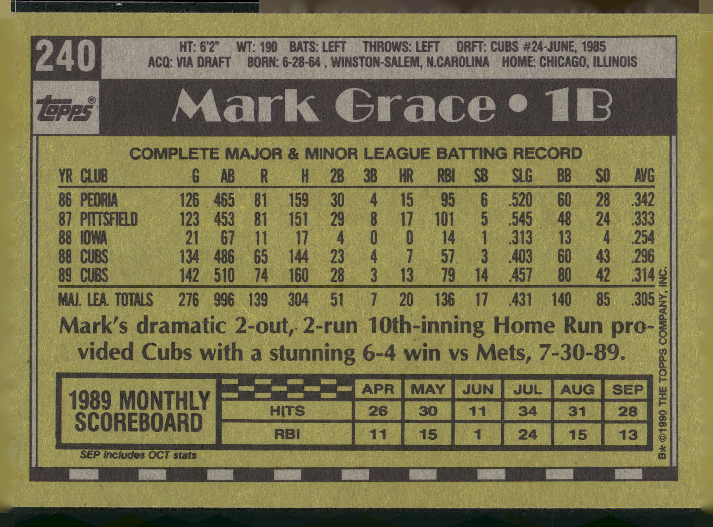 1990 Topps #240 Mark Grace