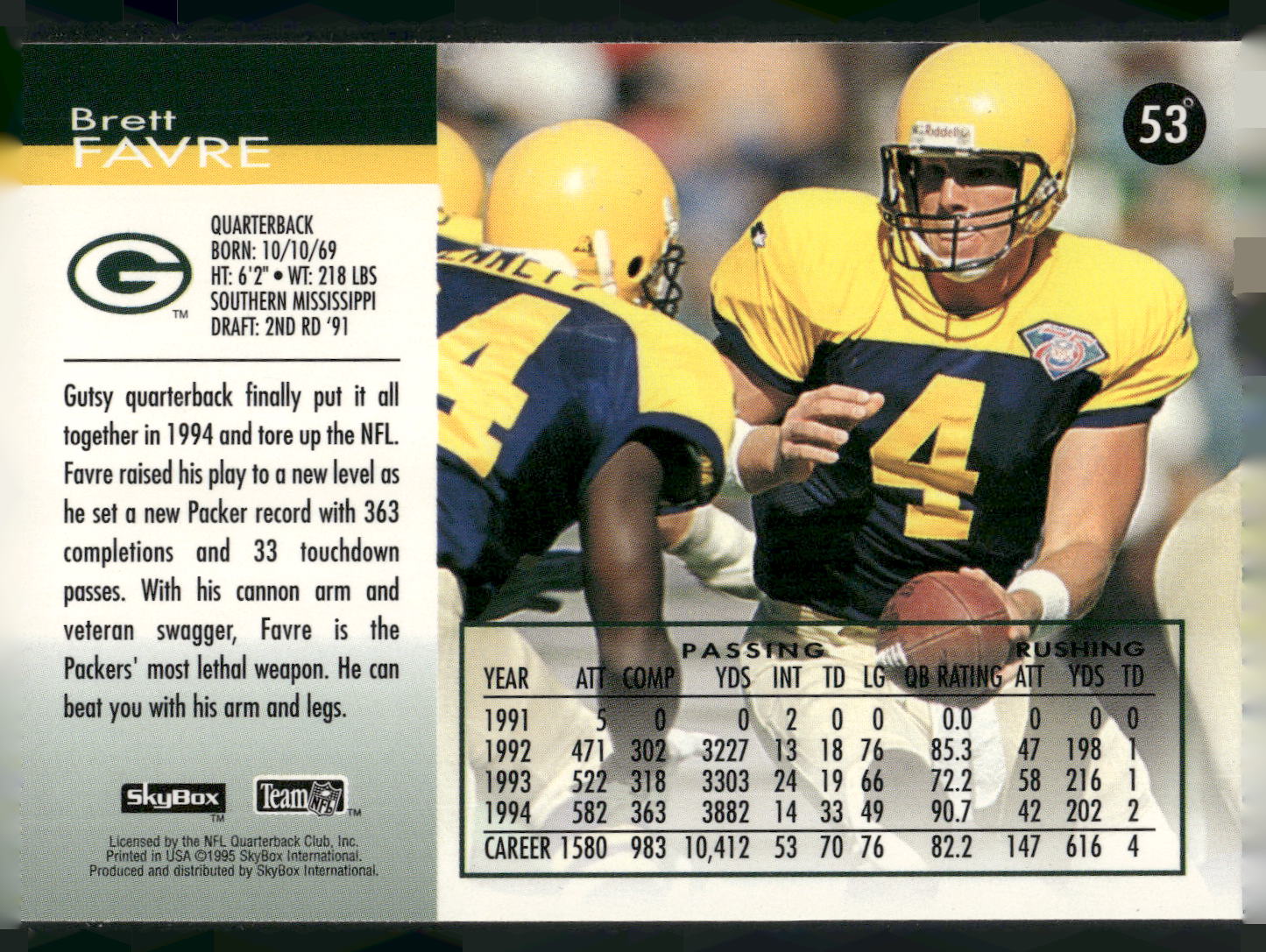 1995 SkyBox Impact #53 Brett Favre