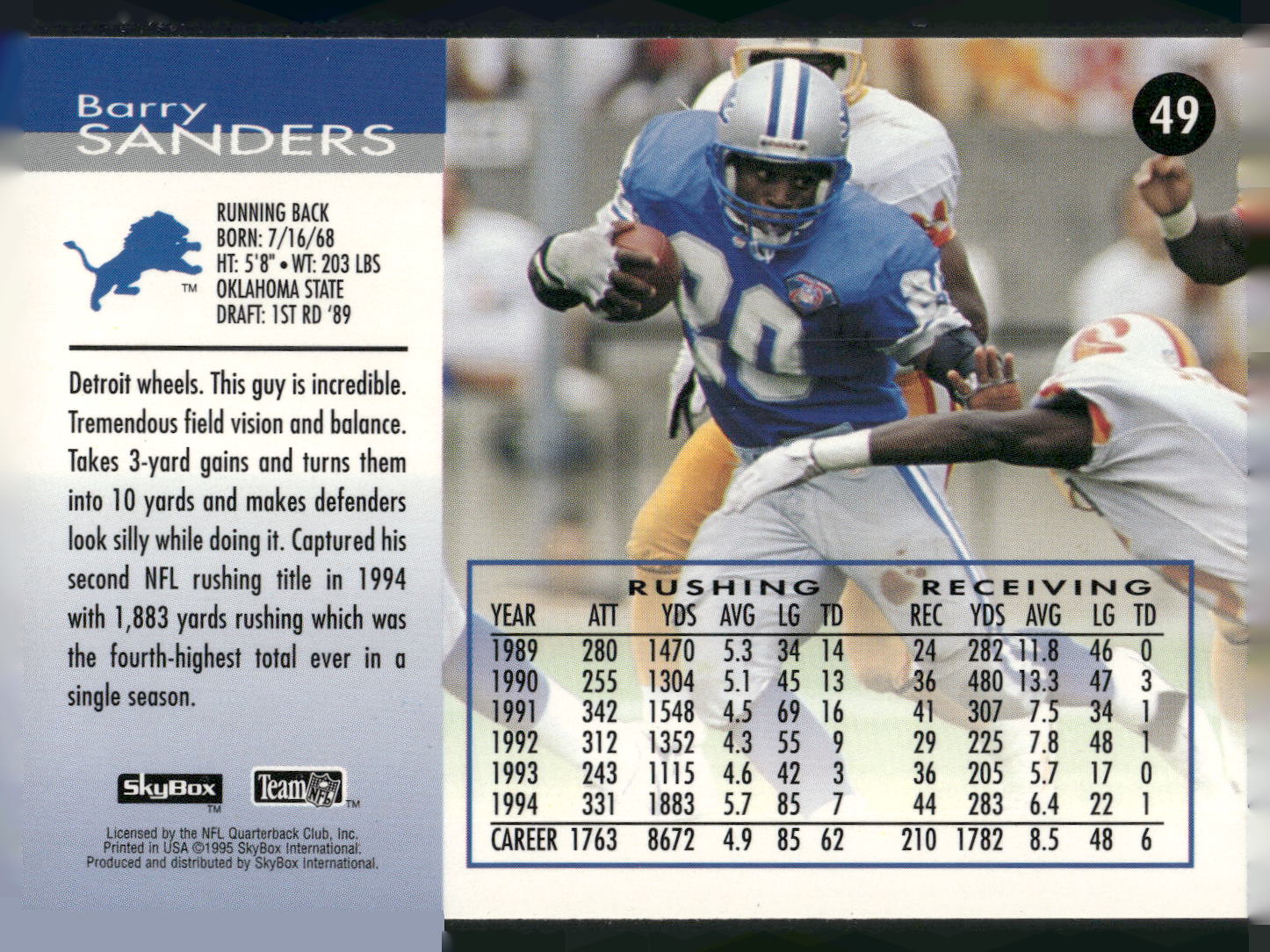 1995 SkyBox Impact #49 Barry Sanders