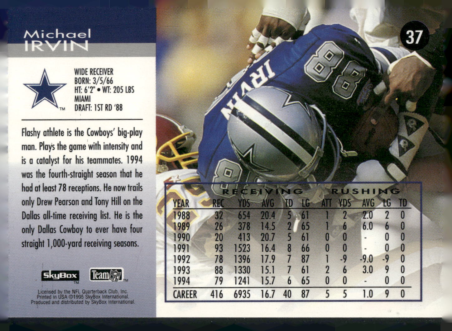 1995 SkyBox Impact #37 Michael Irvin