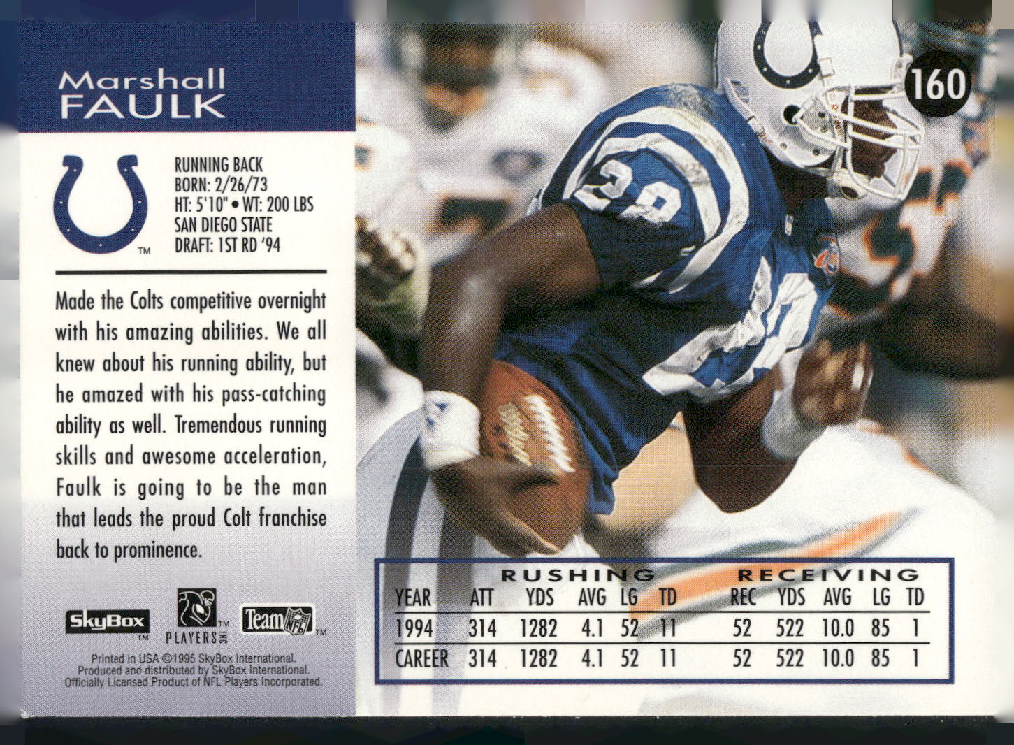 1995 SkyBox Impact #160 Marshall Faulk